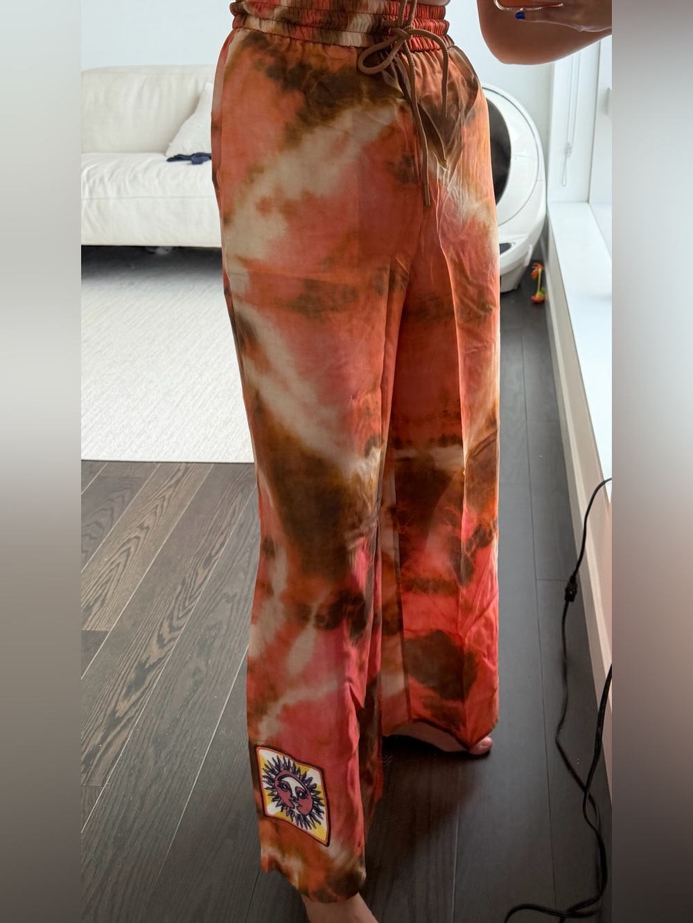 Zimmermann 100% Silk Printed Wide Leg Drawstring Pants Size 0P | Like New